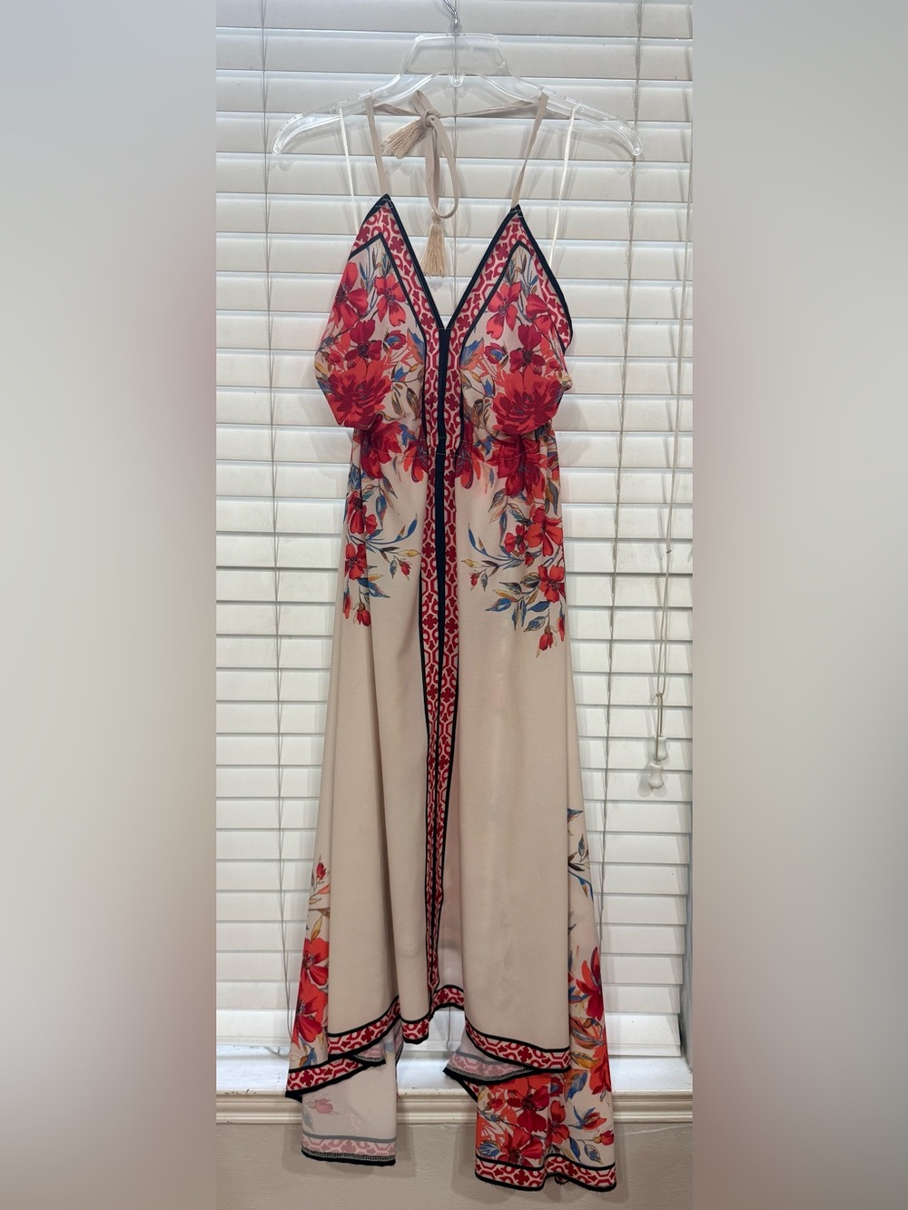 Papillon Floral Halter Handkerchief Hem Maxi Dress Size